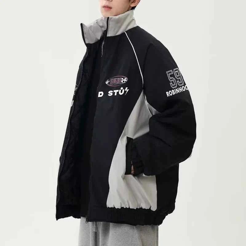 Retro Contrast Color Print Casual Windbreaker Jacket