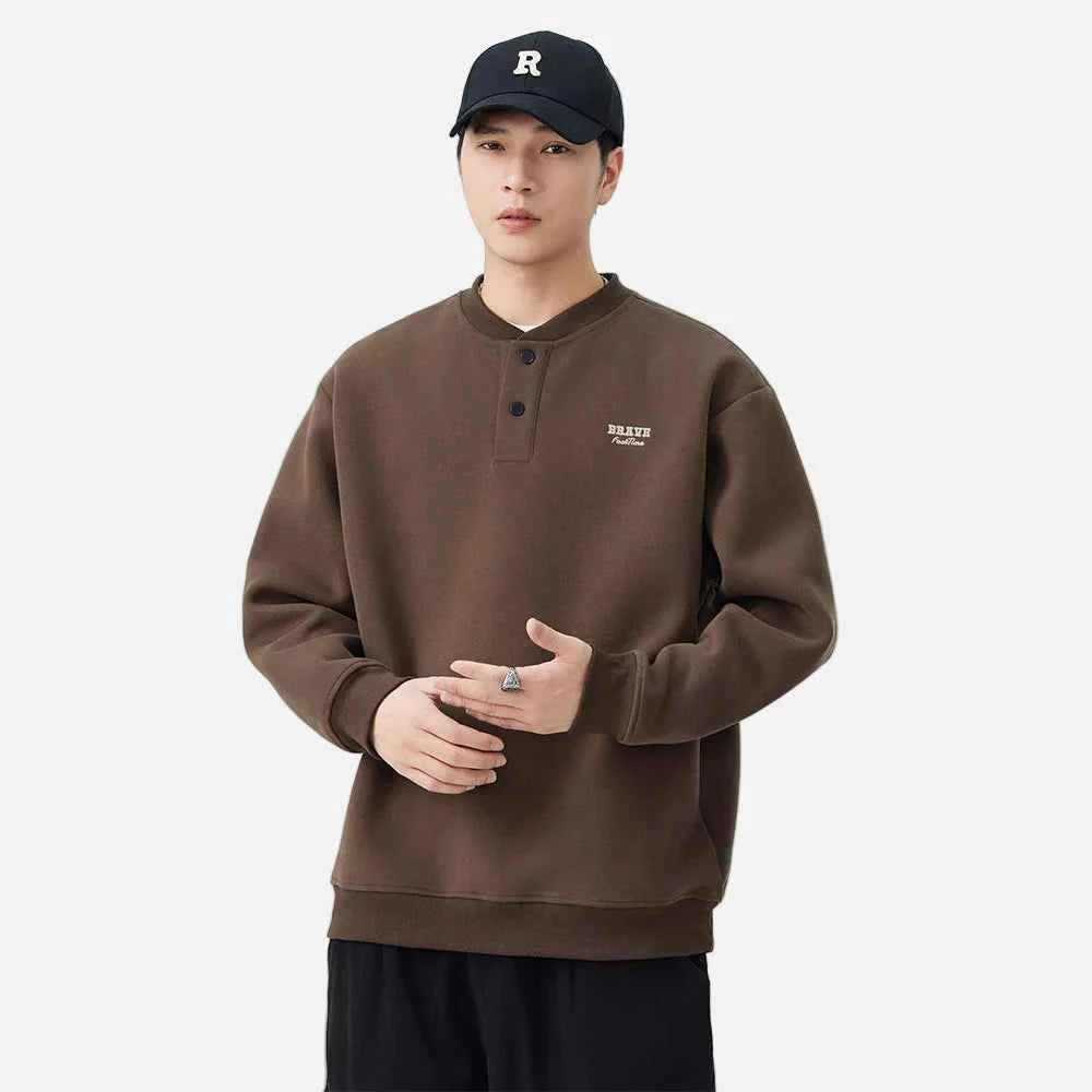 Soft Comfortable Casual Henley Neck Sweatshirt