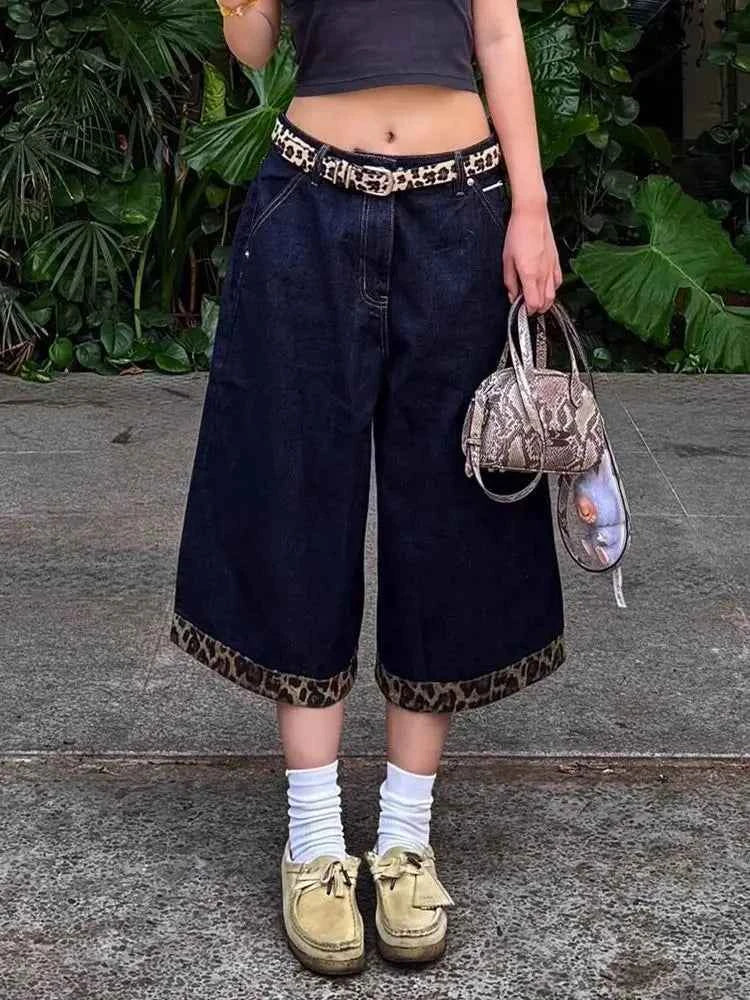 Leopard Print Patchwork Retro Cropped Jorts