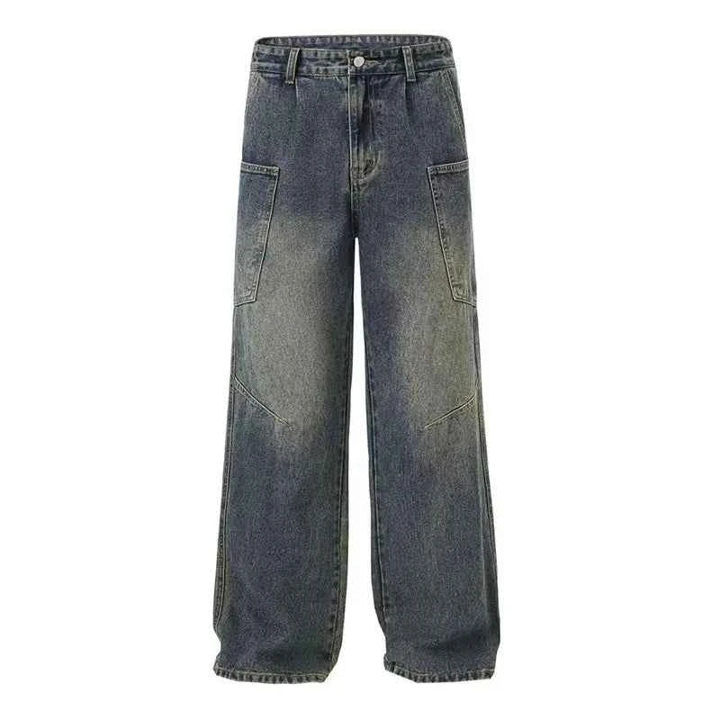 Retro Blue Korean Style Workwear Cargo Jeans