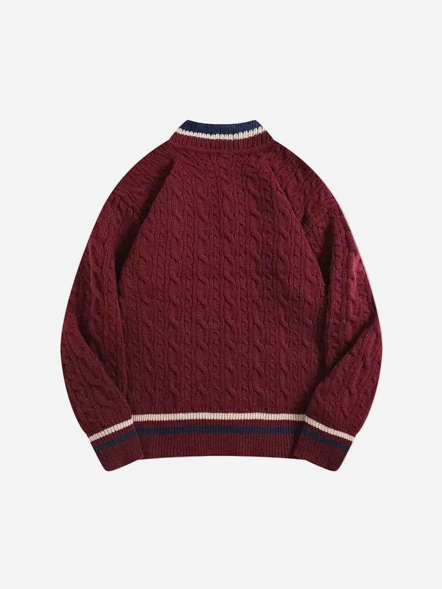 Premium Retro College Style V-Neck Collar Sweater
