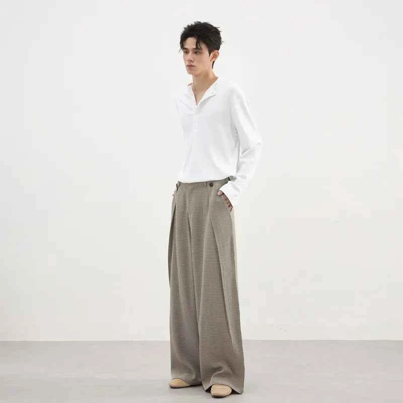 Vintage Plaid Print Wide Leg Suit Pants