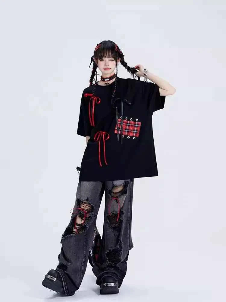 High Waist Ripped Hole Baggy Jeans