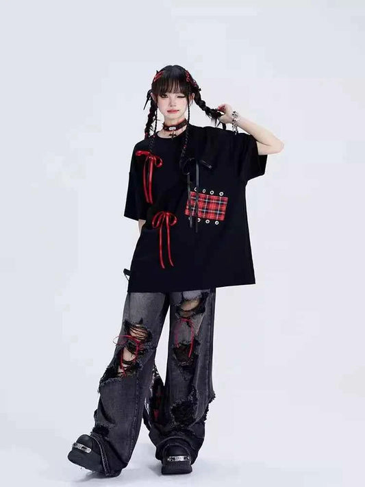 High Waist Ripped Hole Baggy Jeans