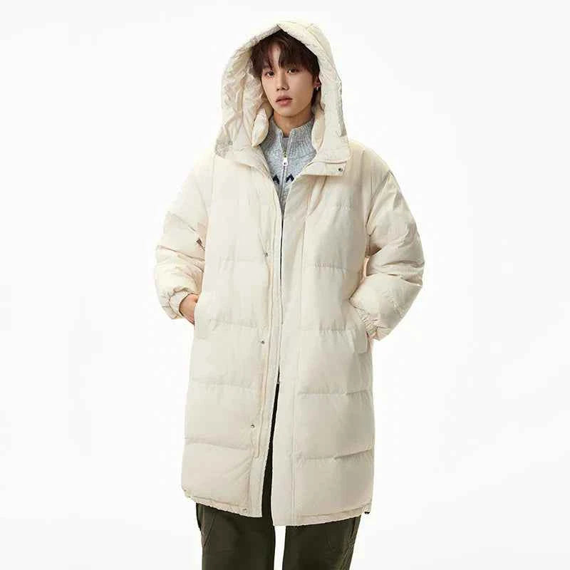 Fashionable Solid Color Hooded Puffer Zipper Coat