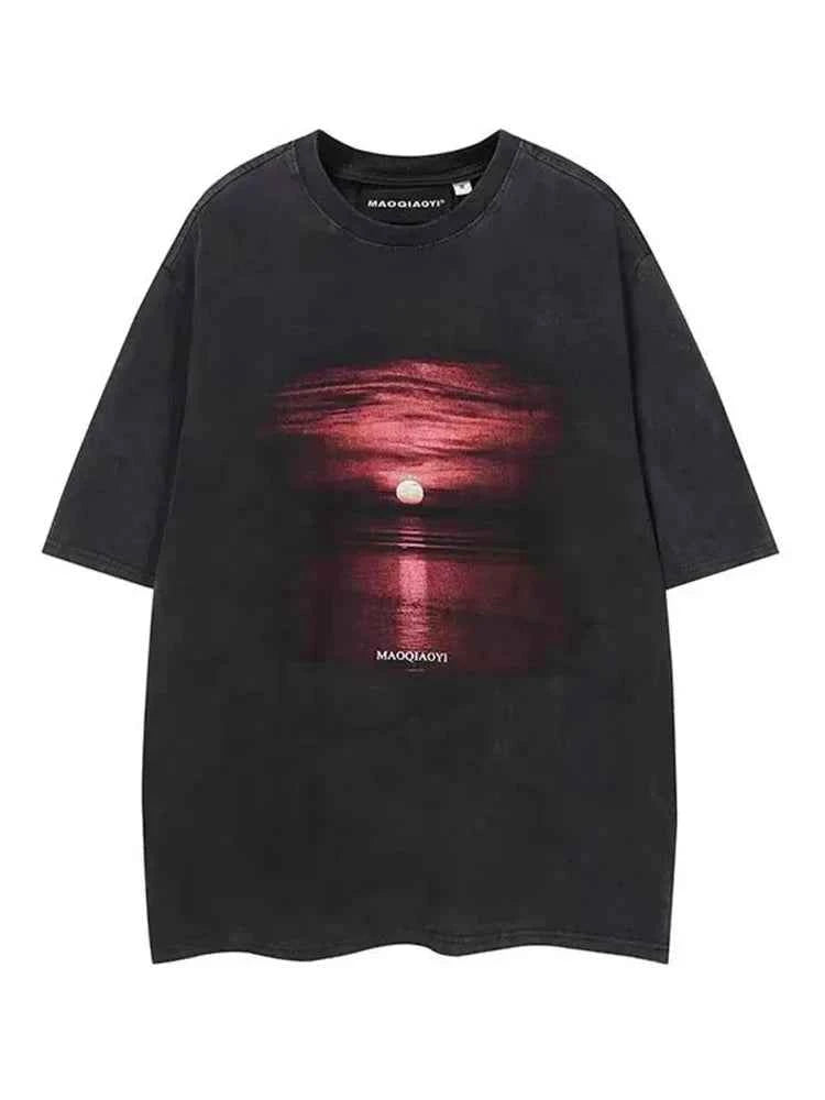 Vintage Sunset Graphic Print Distressed T-Shirt