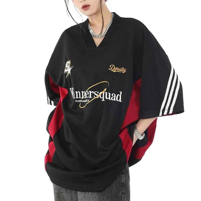 Oversize Embroidered American Style Letter T-Shirt