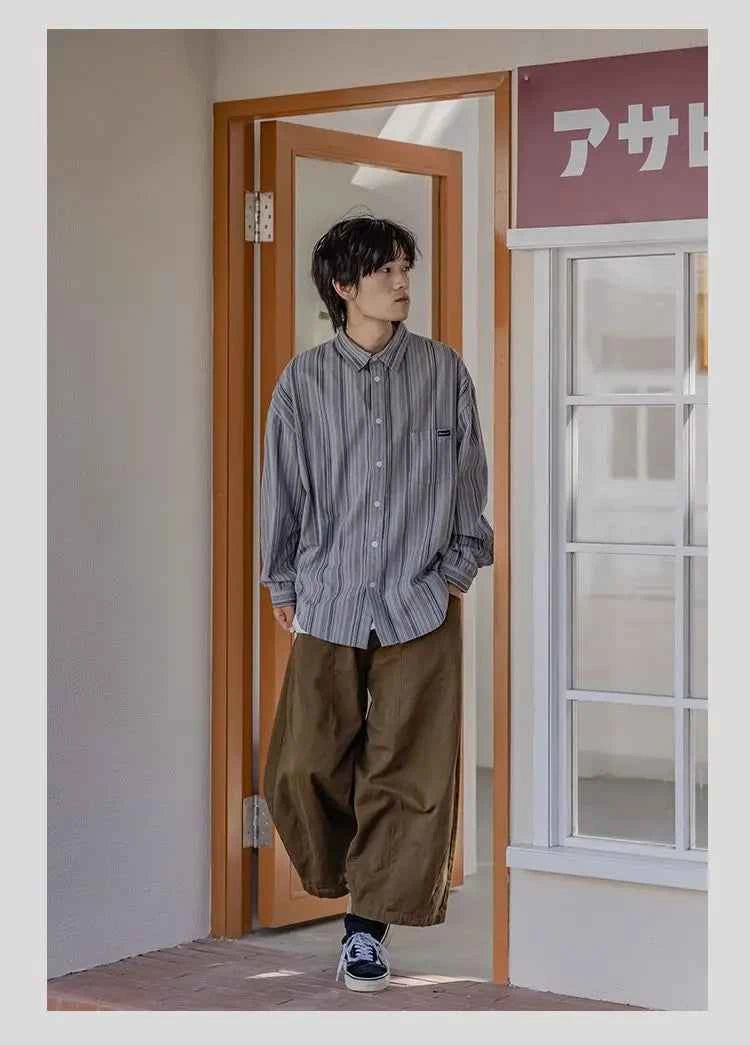 Japanese Vintage Striped Loose Long Shirt