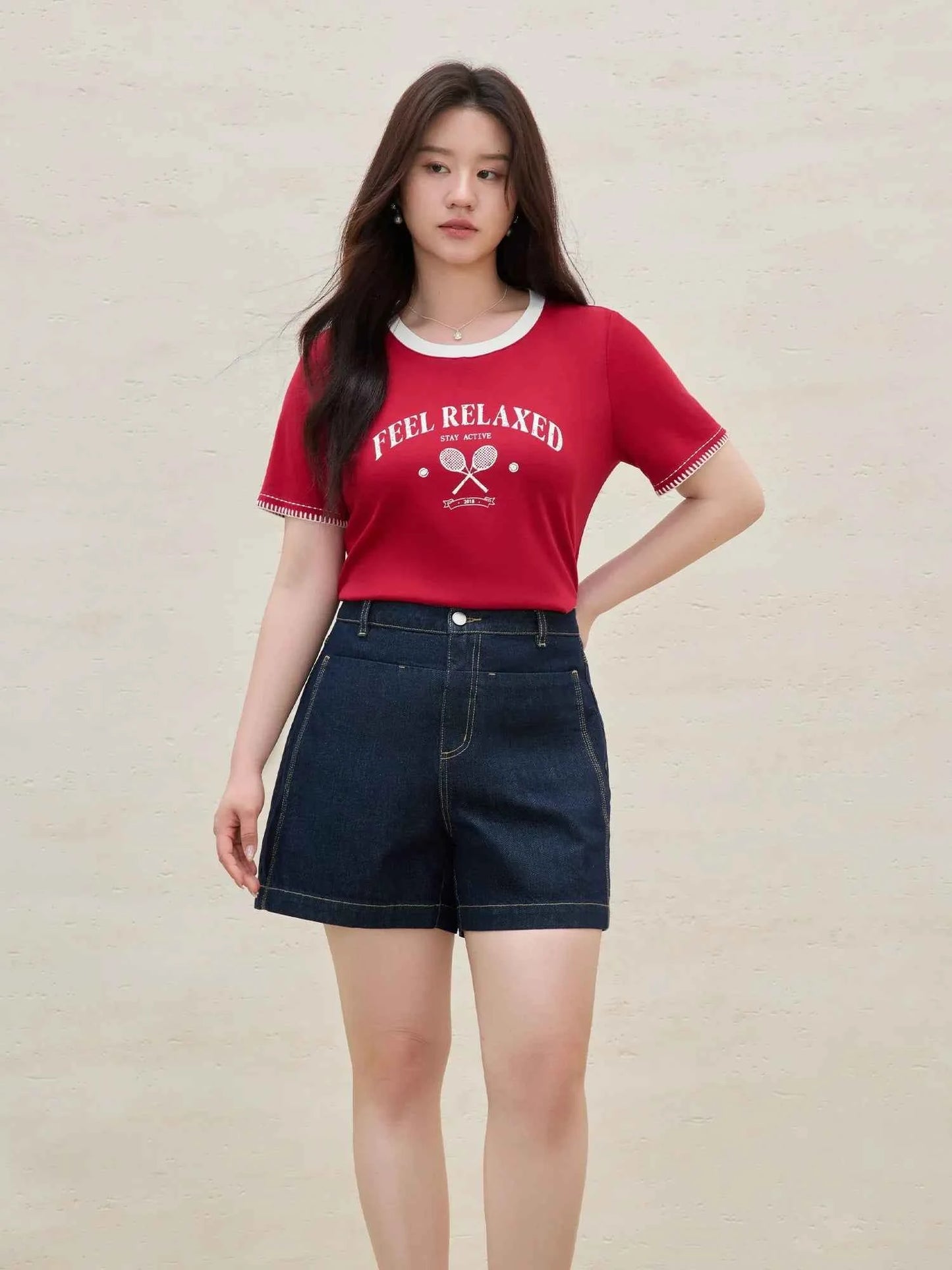 Vintage Contrast Stitch Round Neck T-Shirt