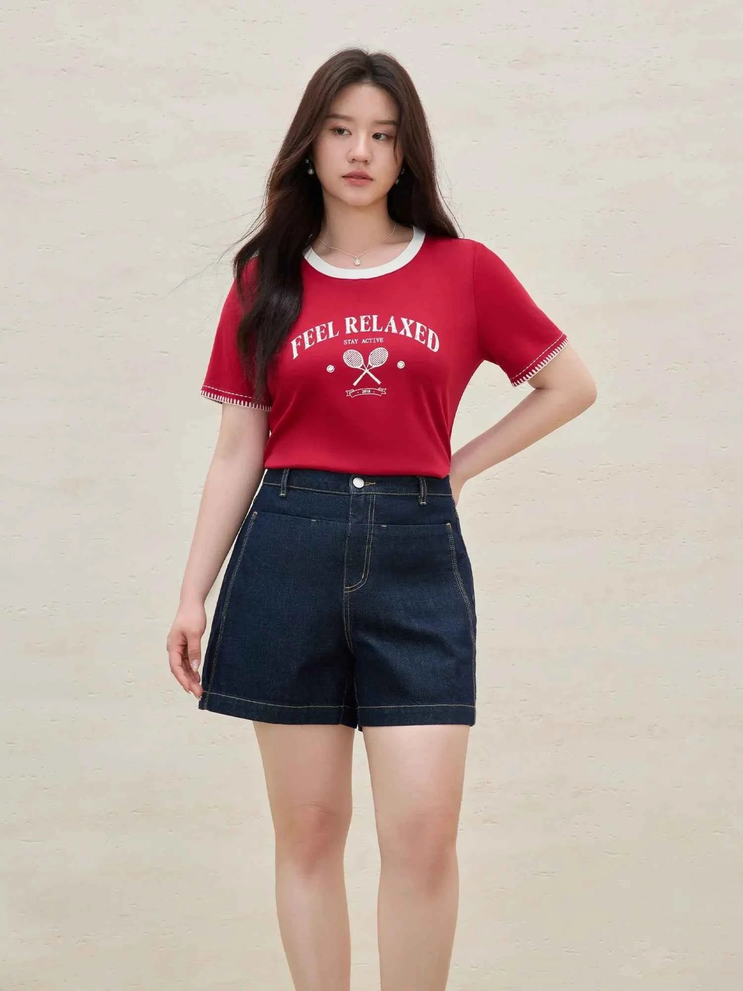 Vintage Contrast Stitch Round Neck T-Shirt
