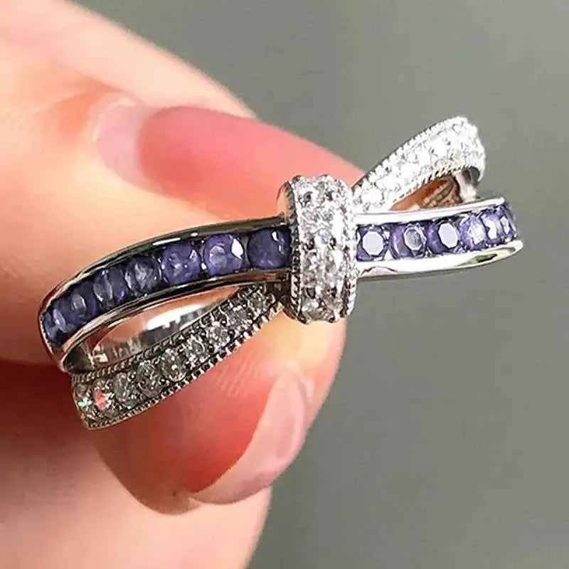 Elegant Knot Shaped Purple CZ Rings