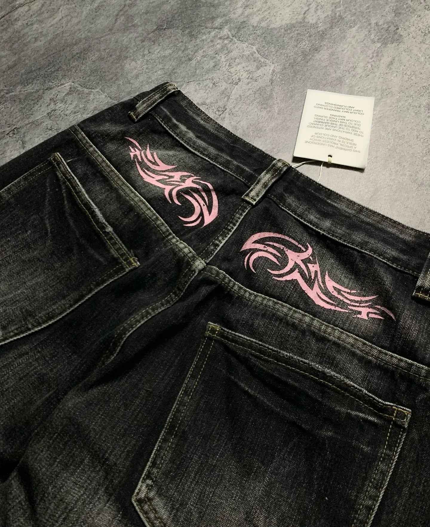 Pink Flame Emblem Doodle Print Jeans