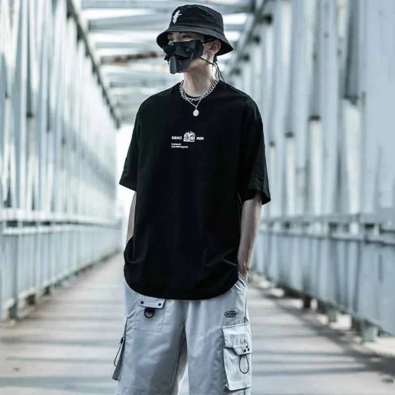 Geometric Print Techwear Punk Style T-Shirt