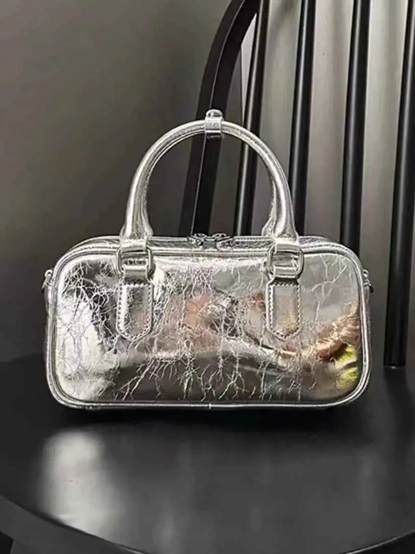 Purse Silver Square Leather Messenger Bag