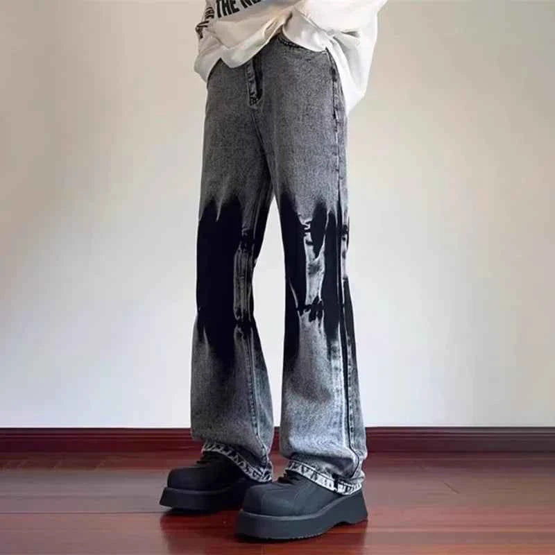 Streetwear Retro Vintage Tie Dye Patchwork Wide Jeans