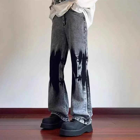 Streetwear Retro Vintage Tie Dye Patchwork Wide Jeans
