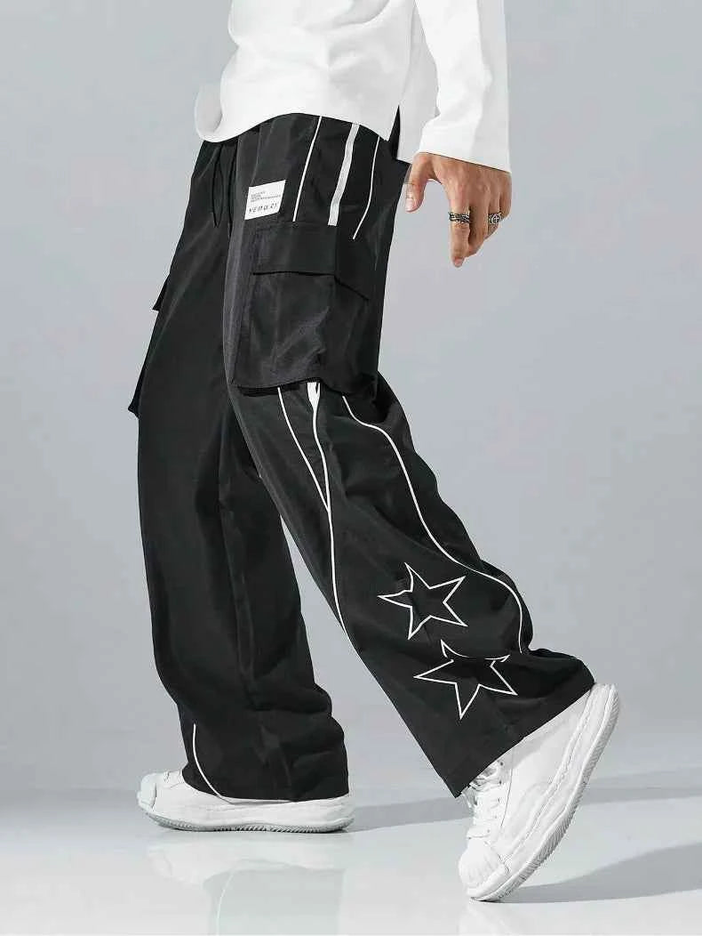 Trendy Casual Star Print Multi Pocket Jogger