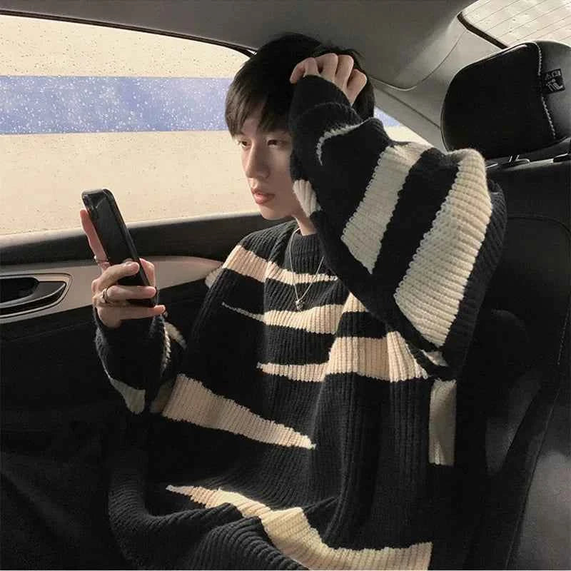 Stylish Retro Cozy Winter Striped Knit Sweater