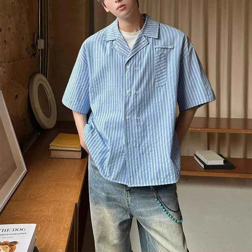 Y2K Retro Vertical Striped Short Sleeve Shirt