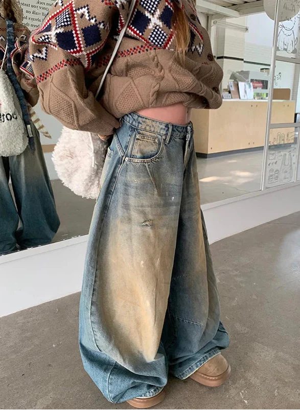 Y2K Streetwear Blue 2000s Style Oversized Hip Hop Jeans - Luxuryurbanwear