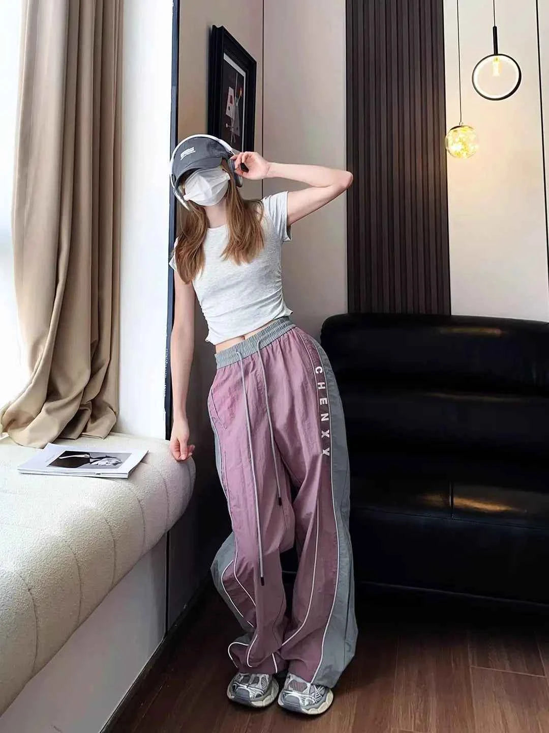 Streetwear Cozy Patchwork Striped Wide Leg Sweatpants