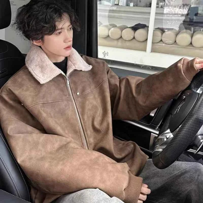 Thickened Fleece Motorcycle Leather Fur Jacket
