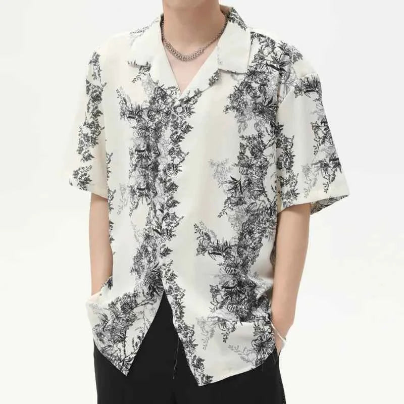 Retro Floral Cuban Collar Casual Shirt