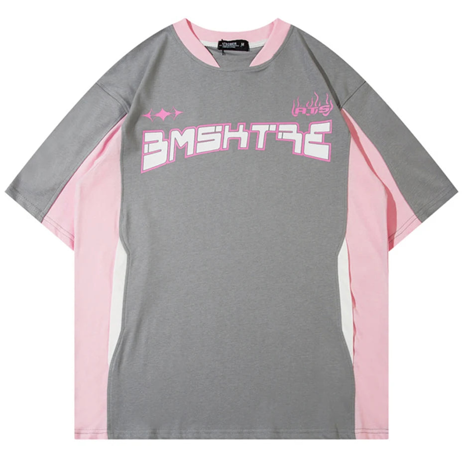 Streetwear Printed Patchwork Oversized Fashion Casual T-shirt