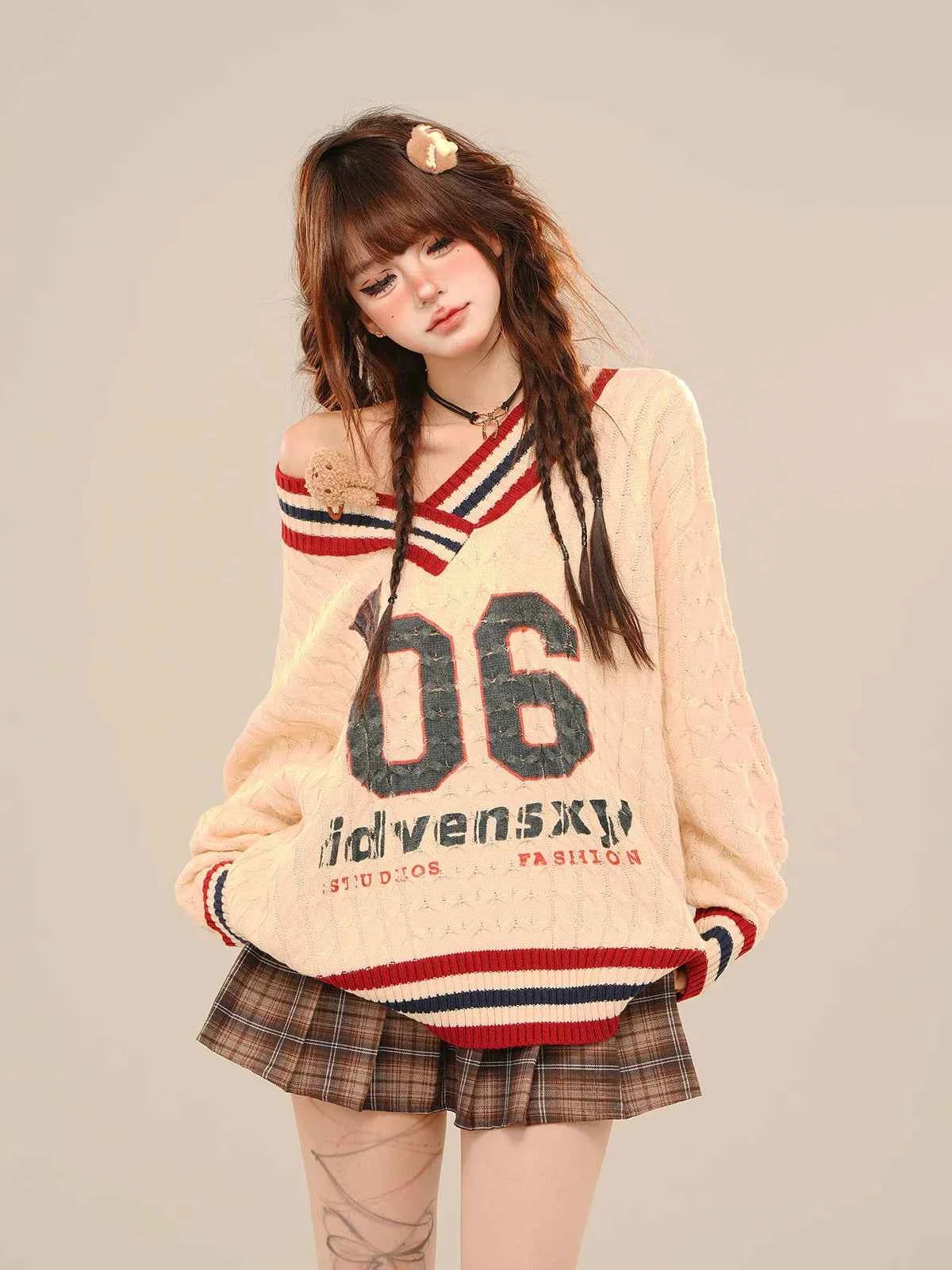 Cozy Vintage Letter Print Oversize Sweater
