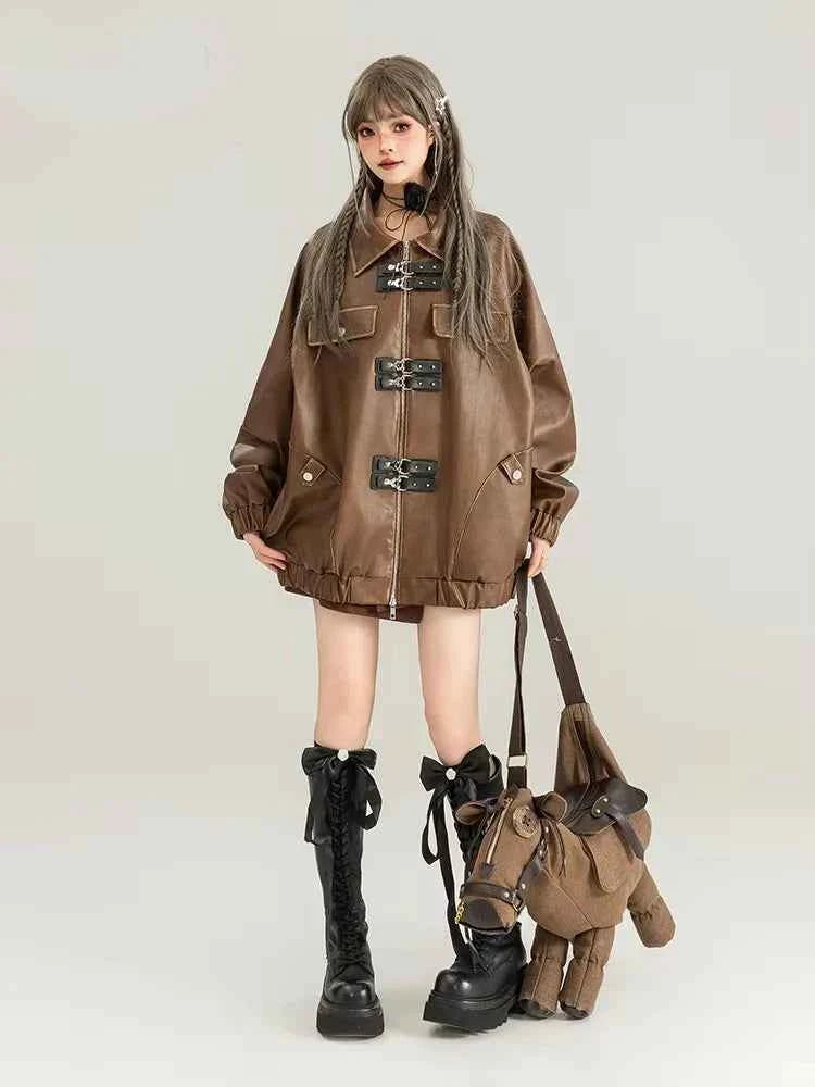 Classic Distressed Brown Faux Leather Jacket