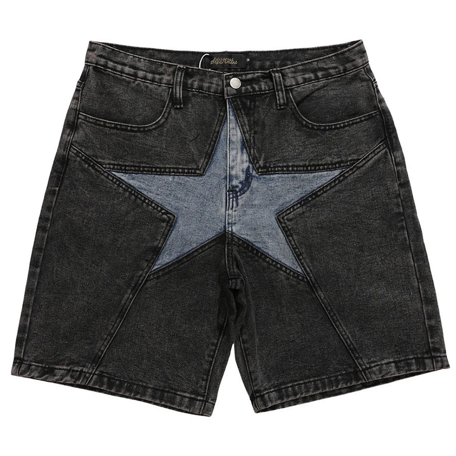 Streetwear Patchwork Oversized Denim Shorts