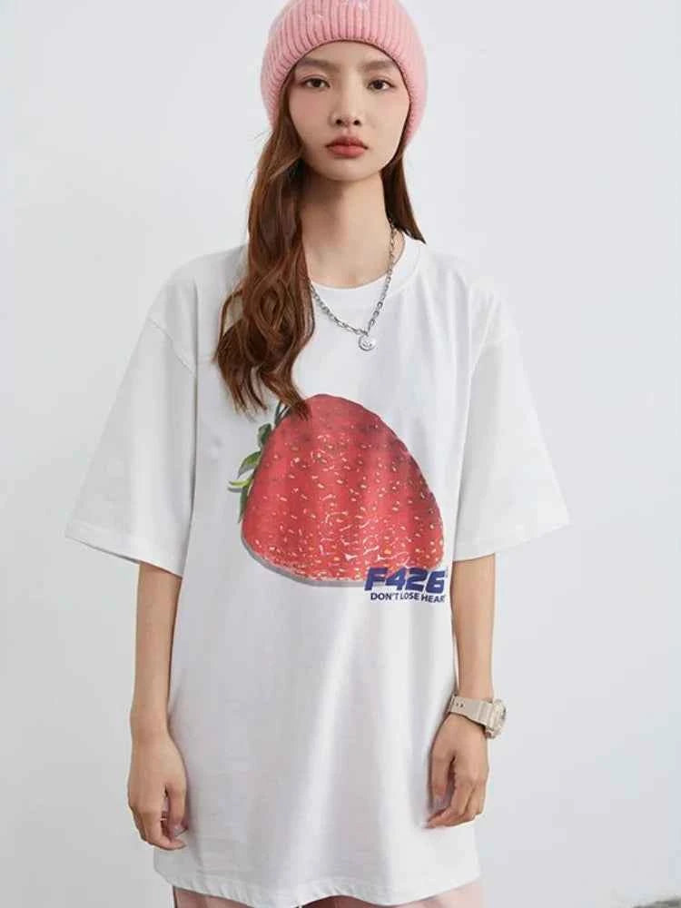 Women Retro Sweet Strawberry Graphic T-Shirt