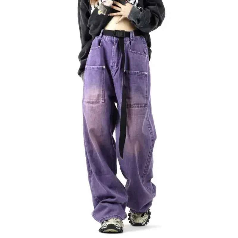 Purple Oversize Wide Leg Cargo Jeans