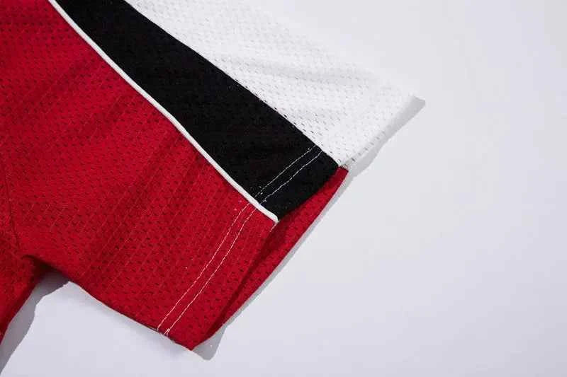 Retro Patchwork Graphic Mesh Jersey Polo Sport T-Shirt