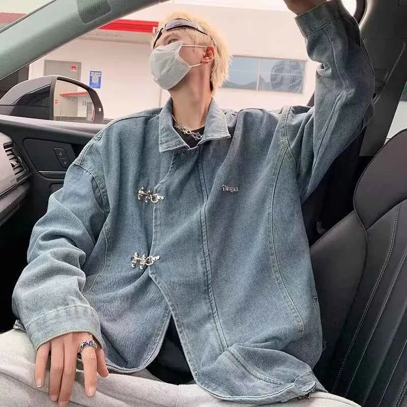 Streetwear Vintage Distressed Zippers Denim Jacket