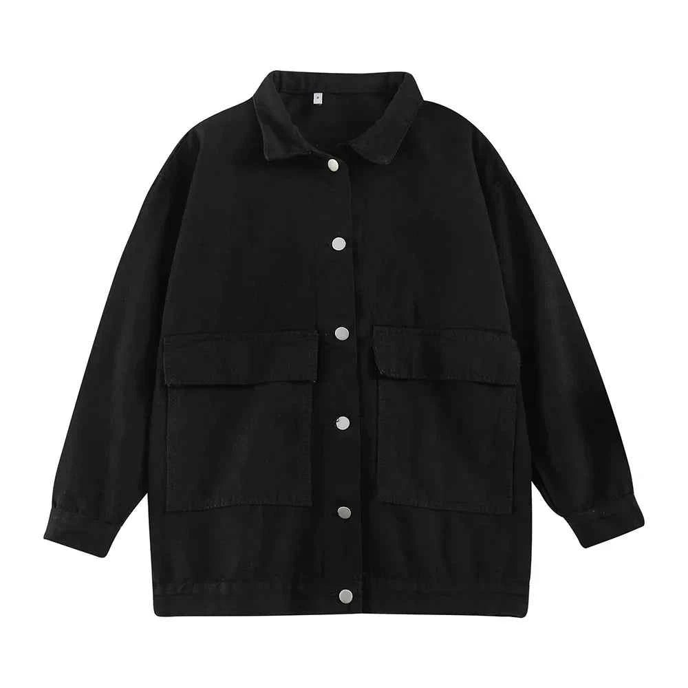 Black Loose Single Breasted Denim Jacket