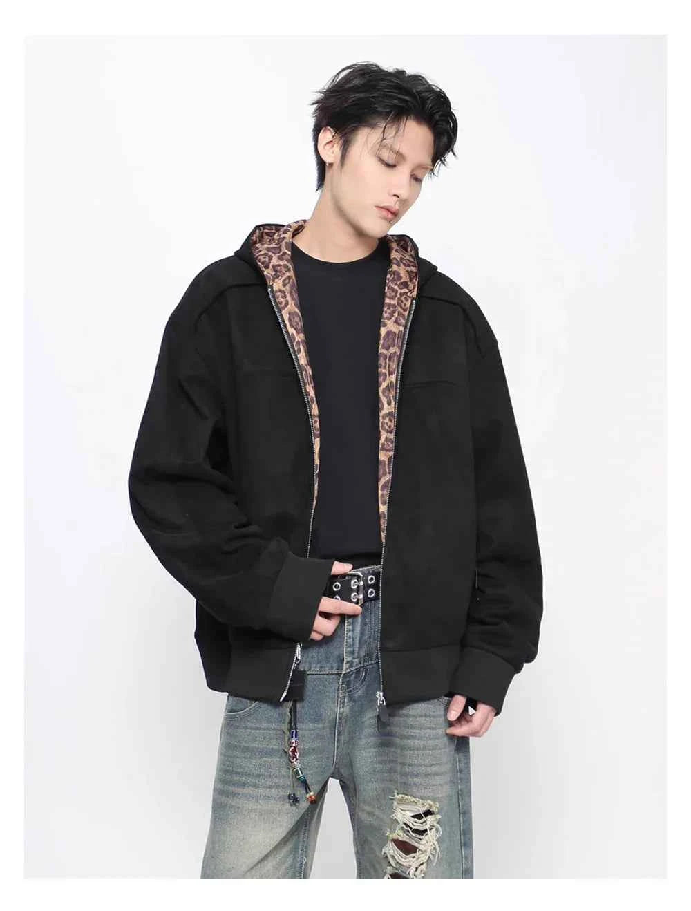 Autumn Leopard Spliced Hooded Sweatshirt