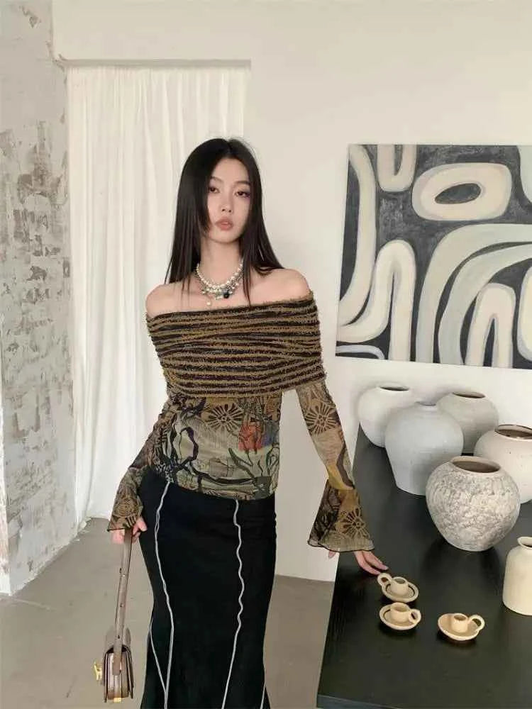 Folk Flare Sleeve Mesh Knit T-Shirt