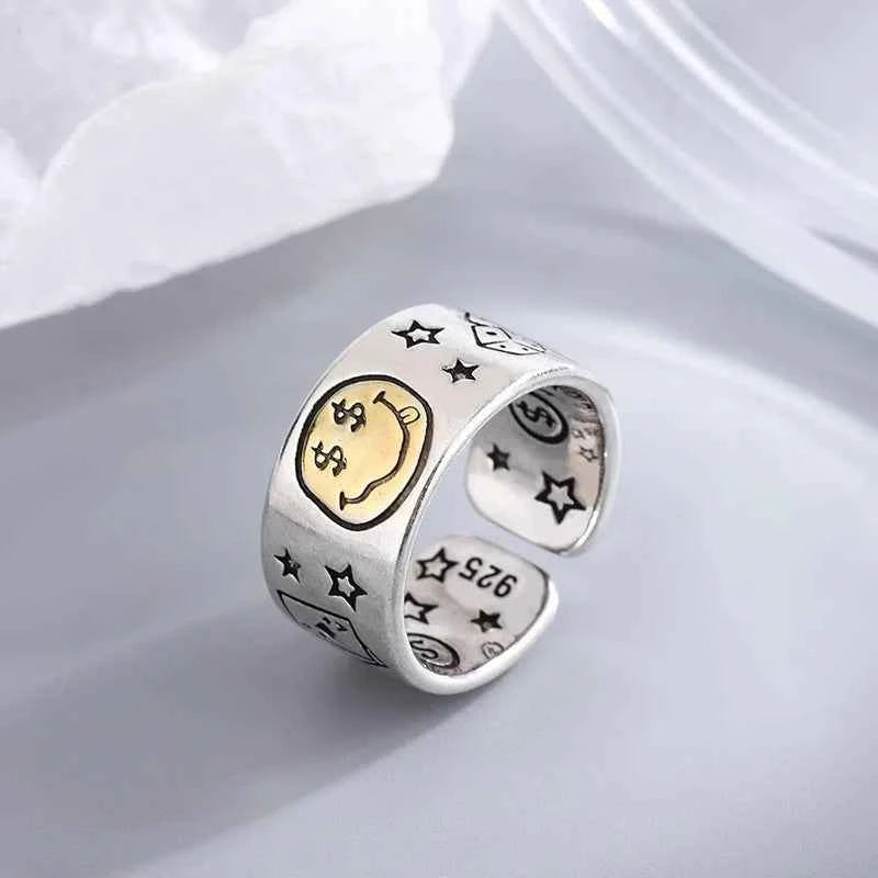 Retro Smile Face Poker Dice Ring
