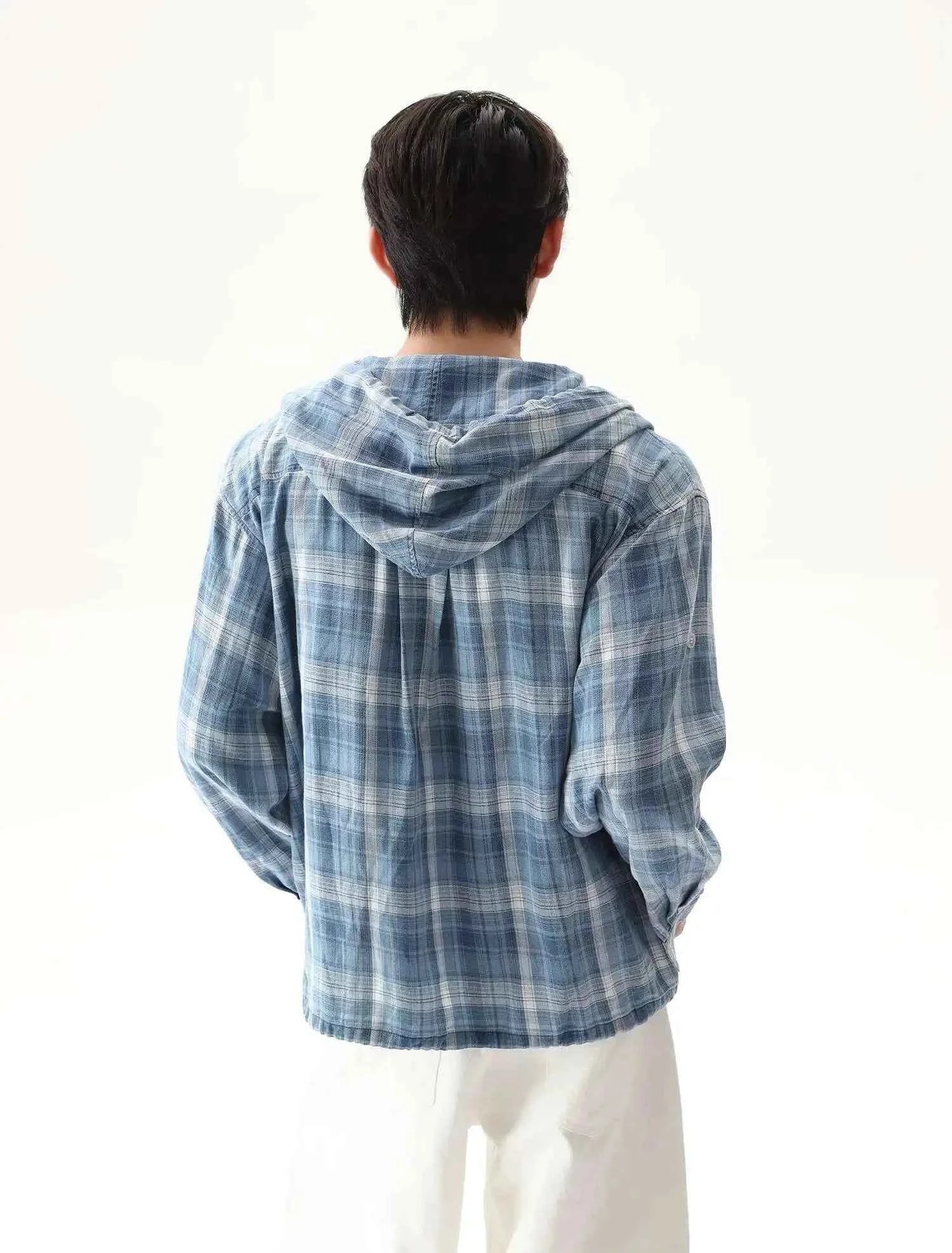 Streetwear Plaid Drawstring Hooded T-Shirt