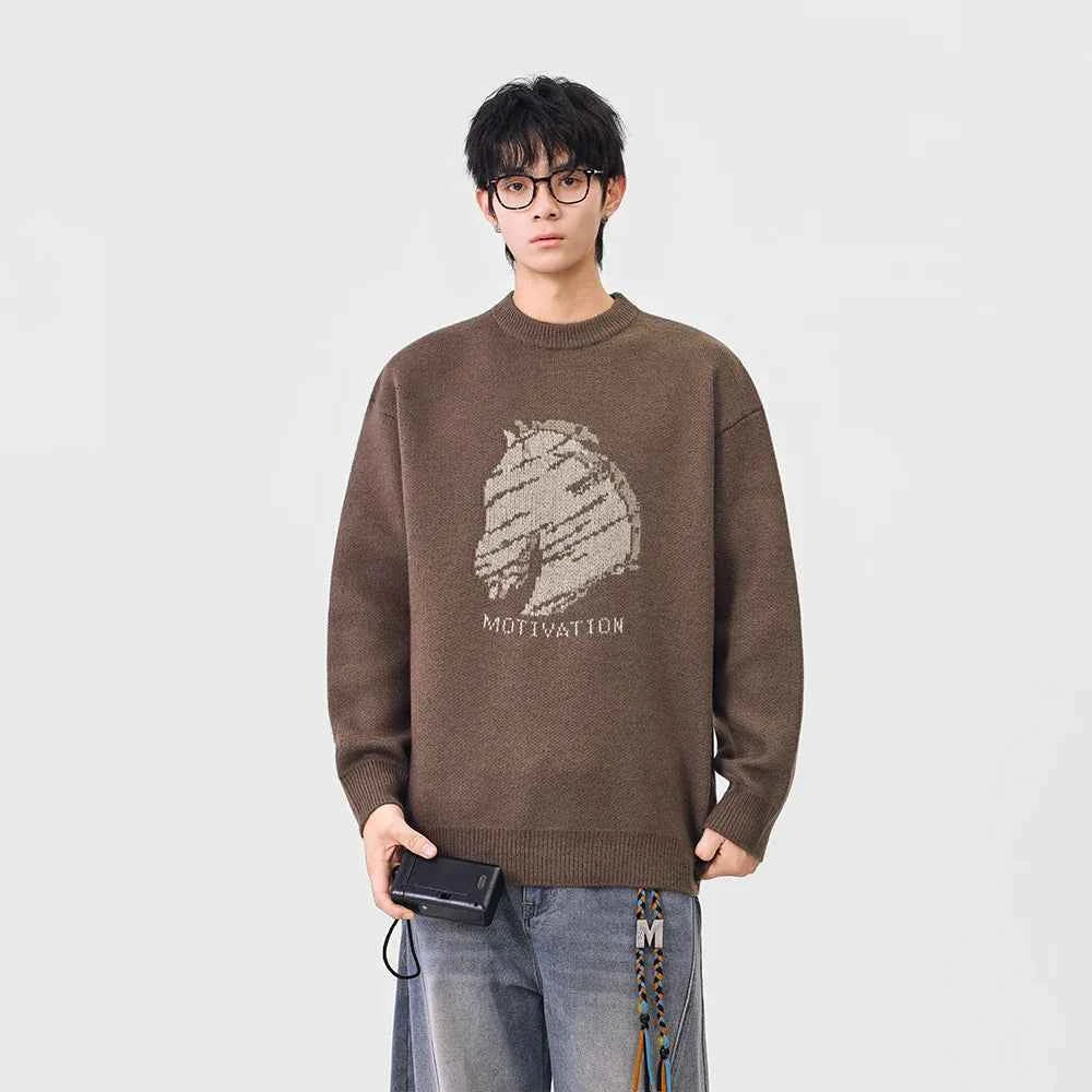 Cozy Winter Horse Pattern Crewneck Sweater