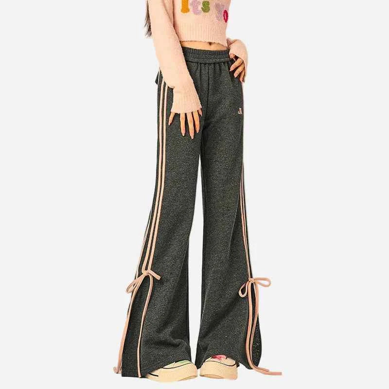 Y2K Striped Bow Straight Leg Sweatpants