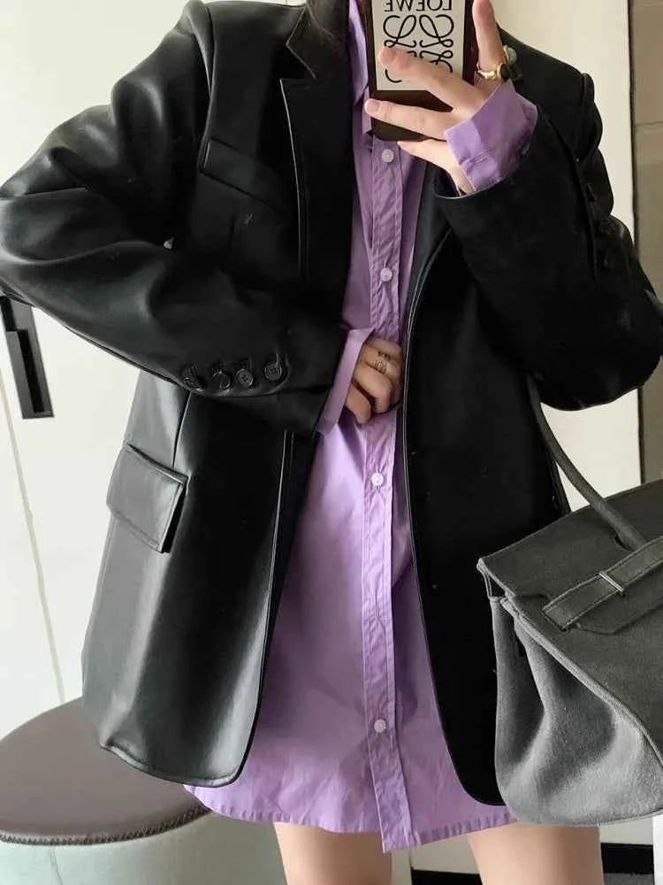 Women Stylish Retro Loose Motorcycle Leather Jacket