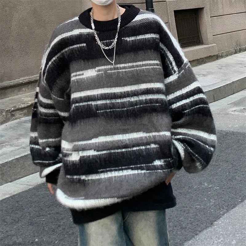 Streetwear Oversized Striped Knit Sweater