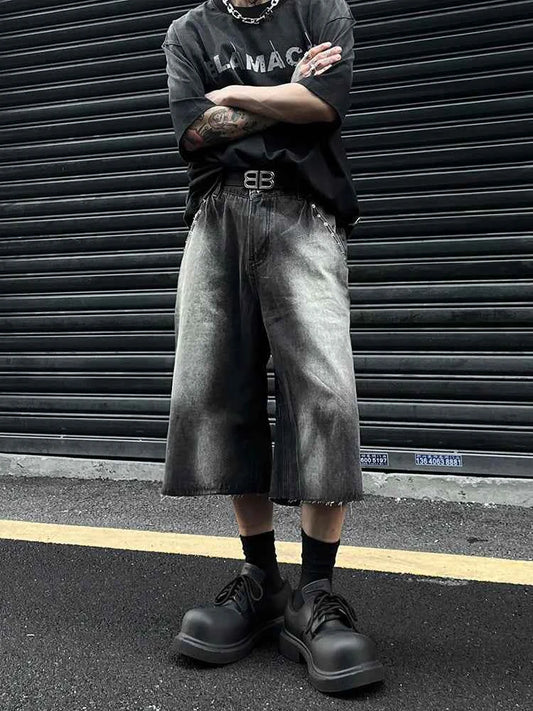 Gradient Rugged Look Washed Denim Jorts