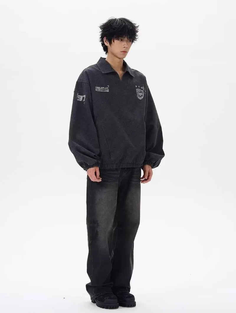 Y2K Letter Print College Style Washed Sports Sweatshirt