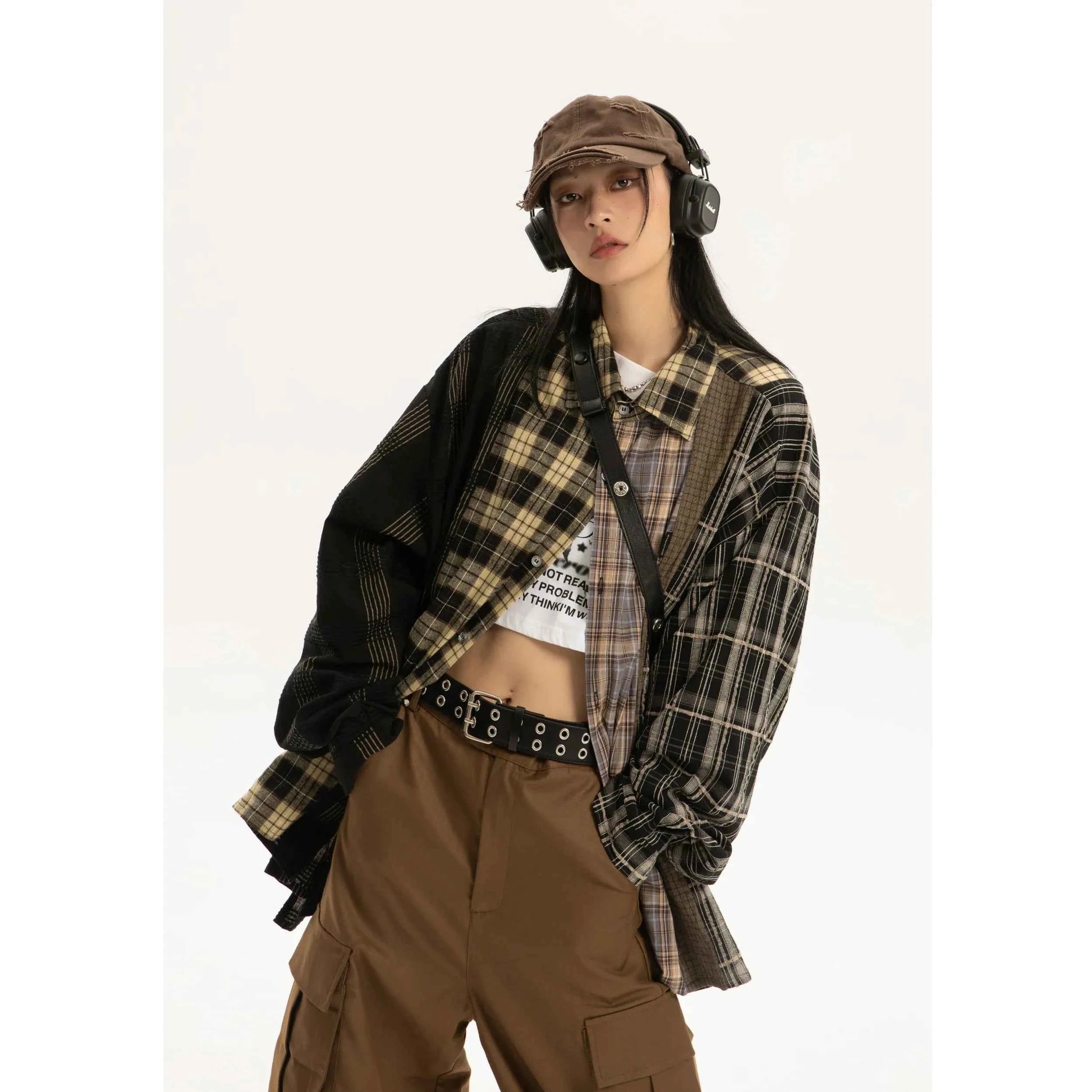 Plaid Lapel Long Sleeve Womens Shirt