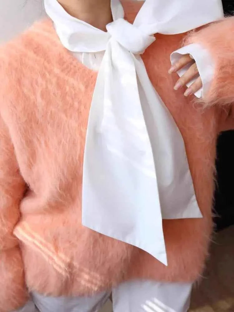 Soft Pink Long Sleeve Mink Wool Sweater