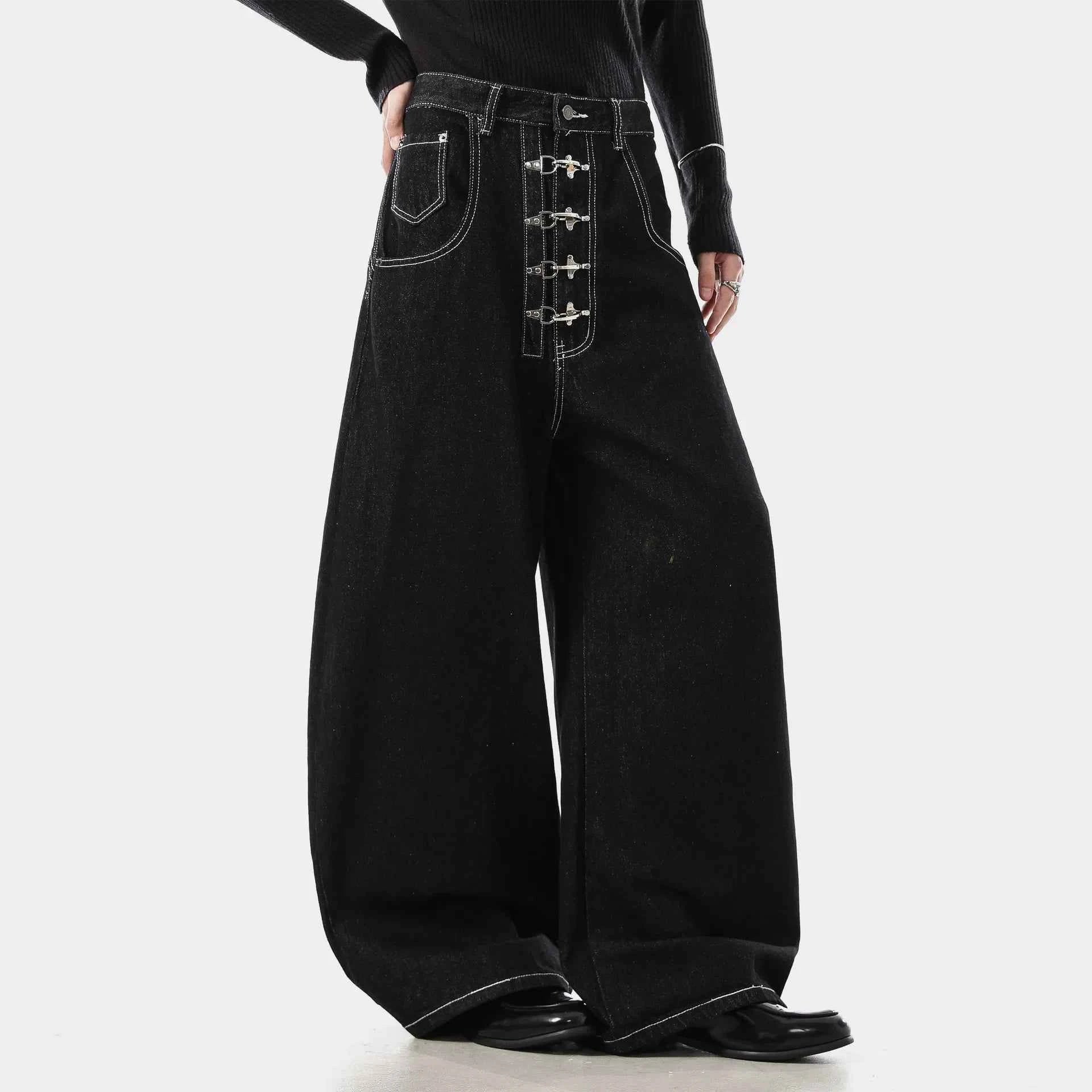 Y2K High Waist Buttoned Boot Cut Denim Jeans