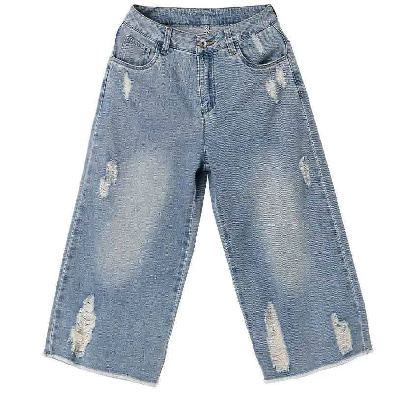 High Waist Ripped Wide Leg Jorts